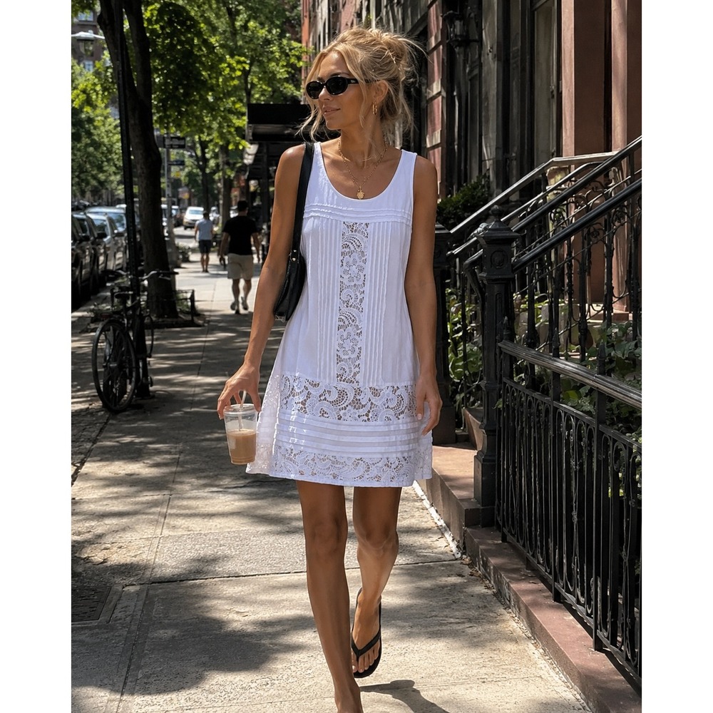 Anthropologie Sanctuary Boheme Dress White Sleeveless Lace Crochet‎ / Size XL